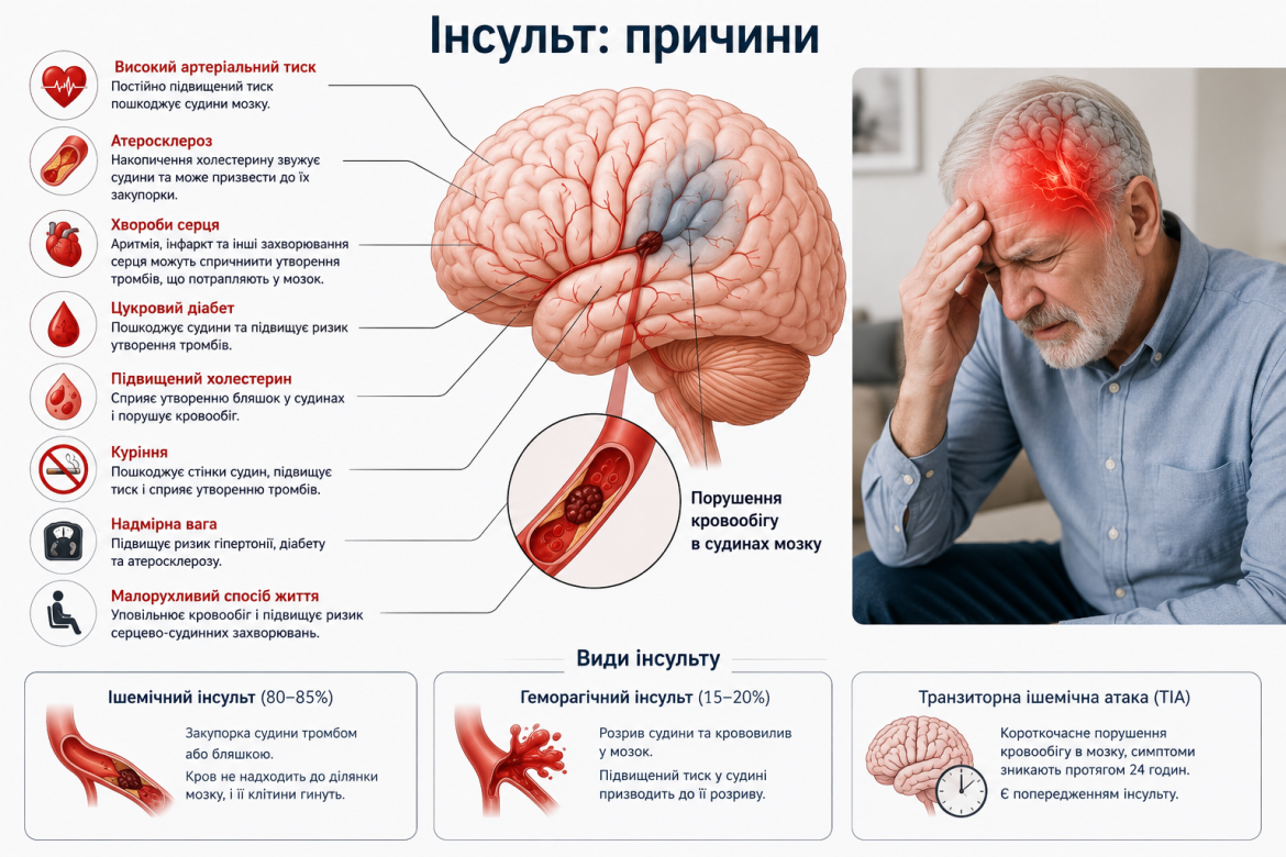 Схема факторів ризику інсульту та ураження судин мозку